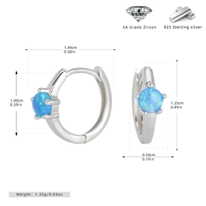 Detailed size specifications for 925 silver hoop earrings with blue opal inlay