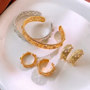 Hollow Flower Hoop Earrings With Zircon Copper Gold Plated Vintage Luxury Chic Style For Women Silver Earring Post