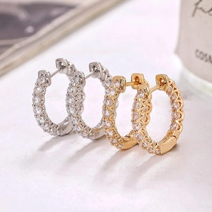 Minimalist Copper Zirconia Hoop Earrings For Women Small Gold Silver Plated Rhinestone Huggie Earrings Fashion Jewelry Accessories
