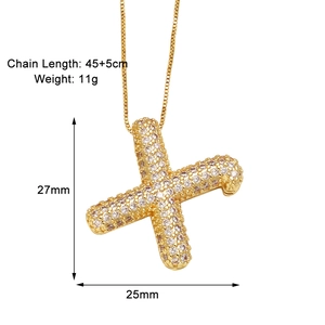 Détails du pendentif lettre X doré avec cristaux et dimensions sur fond blanc épuré