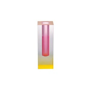Modern pink and yellow gradient acrylic vase with minimalist rectangular design for home