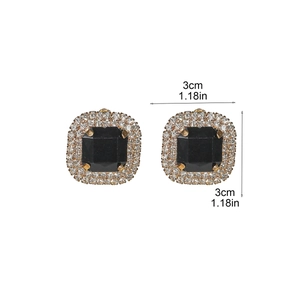 Size detail for square black gemstone earrings with sparkling crystal border measurement