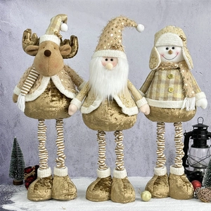 Plush Christmas dolls set including Santa, Reindeer and Snowman in champagne gold and beige