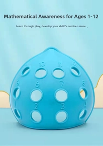 Macro shot of numbered blue Montessori hedgehog toy for baby fine motor skills training