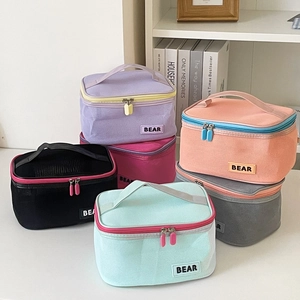 Mesh Makeup Bag Nylon Breathable Portable Cosmetic Storage Pouch Contrast Color Travel Toiletry Wash Bag For Women
