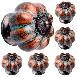 Pumpkin Shape Cabinet Knobs Glazed Ceramic Zinc Alloy Drawer Pulls Wardrobe Handles Vintage American Style Furniture Hardware