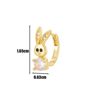 Golden bunny huggie earring with zircons, dimensions 1.65cm height by 0.63cm width