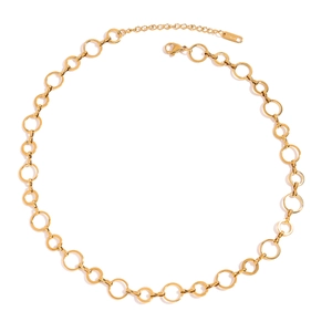 Collier À Gros Maillons Circulaires Plaque Or 18K Acier Inoxydable Étanche Hypoallergénique Bijoux Géométriques Femmes