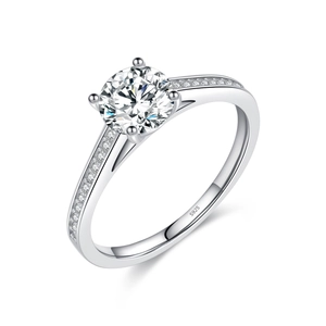 Luxury S925 sterling silver ring with 1 carat round moissanite and pave diamonds