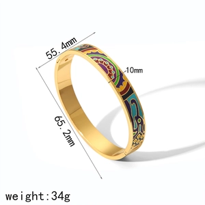 18k gold plated titanium steel enamel bangle with colorful geometric floral pattern
