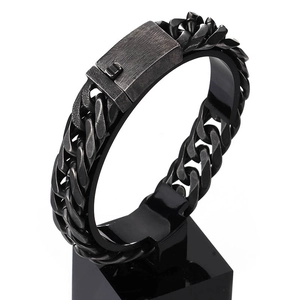 Men Vintage Cuban Link Bracelet Stainless Steel Industrial Style Heavy Chain Matte Black Gunmetal Fashion Jewelry
