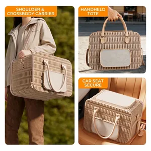 Sac de transport beige en velours côtelé de grande capacité pour chats et chiens