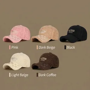 Winter lamb wool baseball cap with Paris embroidery and rhinestones in five colors