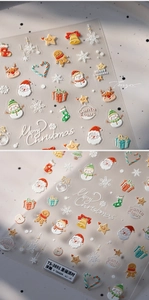 Stickers ongles Noël relief 3D avec Père Noël, rennes et flocons, finition mate élégante