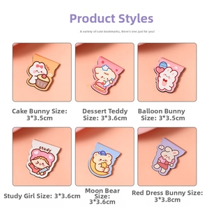 Detailed view of 6 cute cartoon magnetic bookmarks featuring bunnies and teddy bears