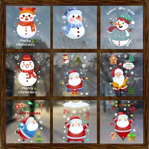 Christmas static window decals featuring Santa, snowman and reindeer in 9 different designs