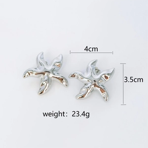 Silver starfish earrings set on white background with 4cm by 3.5cm size dimensions
