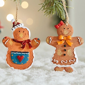 Gingerbread man resin Christmas tree ornaments with chef hat and bow tie dress designs