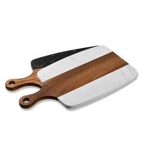 Acacia wood and marble cutting boards with handle in white and black marble patterns