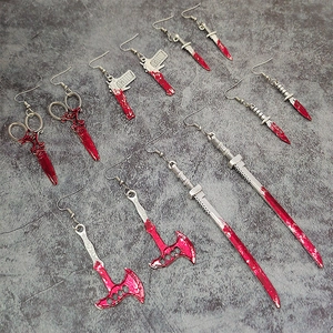 Gothic Halloween alloy weapon earring set with realistic red blood splatter effect
