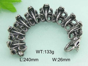 Bracelet robuste en acier argenté avec motif multi-têtes de serpent et détail de 26 mm