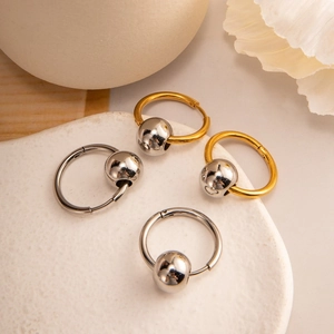 Boucles D'oreilles Créoles En Acier Inoxydable Minimaliste Avec Perle Polie Style Français Bijoux Pour Femmes
