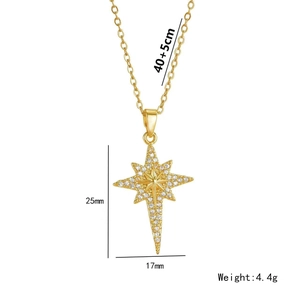 Goldene Titanstahlkette mit achtstrahligem Sternanhänger, Zirkonia-Inlay und Maßen