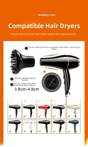 Universal hair dryer diffuser details showing compatibility for 3.8cm to 4.8cm nozzles
