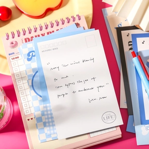Retro girl themed stationery set with pink daily planner and artistic postcards