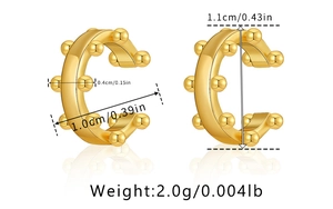 Detailed size chart for 18K gold plated brass ear cuff with dimensions and weight