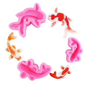 Pink silicone koi fish molds and colored koi models for DIY cake fondant and chocolate