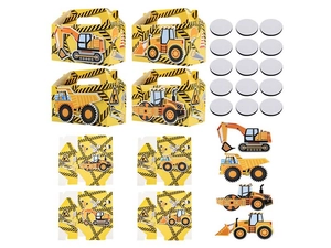 Construction party gift boxes with excavator patterns and sealing stickers set