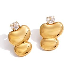 Modern gold plated stainless steel egg-shaped earrings with oval zircon gemstone inlay