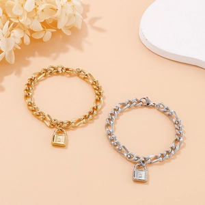 Bracelet Chaîne Cadenas en Acier Inoxydable Minimaliste pour Femmes Hommes Couples Bijoux Tendance Plaqué Or Argent Cadeau