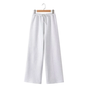 Damen Casual Graue Weite Sporthose mit Kordelzug und elastischem Bund aus Strickstoff
