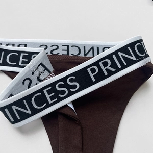 Brown cotton sports thong featuring contrast elastic waistband with Princess text