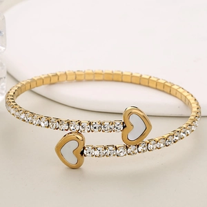 Heart Stainless Steel Cuff Bracelet Zircon Shell Inlaid Open Bangle Luxury Fashion Jewelry For Women Elegant Sparkly