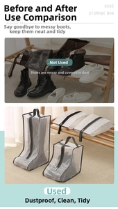 Detailed comparison showing hounds-tooth pattern shoe storage bags for boots and sneakers