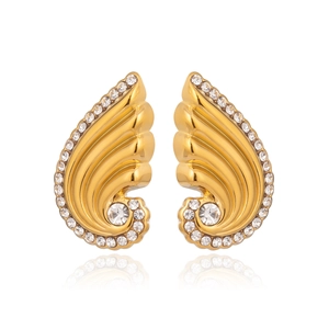 18K gold plated stainless steel wing stud earrings with sparkling crystal rhinestones