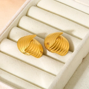 Elegant 18K gold-plated stainless steel stud earrings with geometric spiral texture design