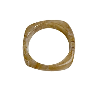 Chic irregular translucent amber resin bangle with marble pattern and square outer shape