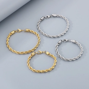 Bracciali a catena a fune in acciaio al titanio lucido in oro e argento e varie misure