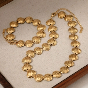 Textured Scallop Shell Stainless Steel Ocean Style Necklace And Bracelet For Women Waterproof Beach Jewelry