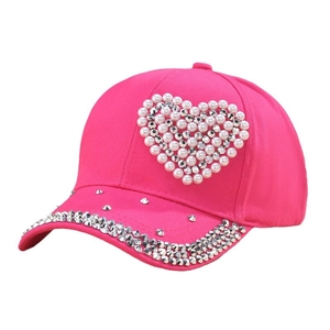 Baseball Cap Artificial Pearl Rhinestone Heart Pattern Breathable Sunshade Casual Fashionable Outdoor Hat For Women
