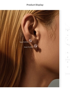 Detailed comparison of 5mm and 6mm S925 silver stud earrings with sparkling pink stones