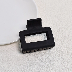 Macro shot of rectangular hollow hair claw clip with a black matte textured finish