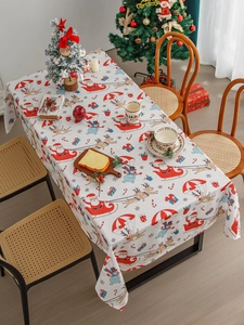 Nordic Christmas tablecloth with Santa and reindeer print for festive dining decoration