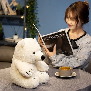 Soft and adorable white sitting polar bear plush toy animal doll for kids bedroom