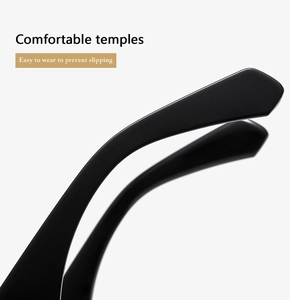 Detail of ergonomic black glasses temples featuring an anti-slip design for comfort