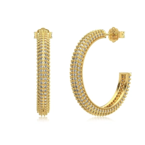 Elegant gold S925 sterling silver hoop earrings with multi-row pavé cubic zirconia